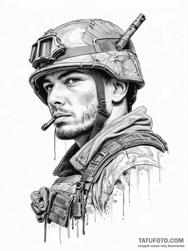 Tattoo sketch soldier with a pen, tattoo line... - эскиз тату (№1756712538_0, 01.09.2025 07:42) — Tatufoto.com