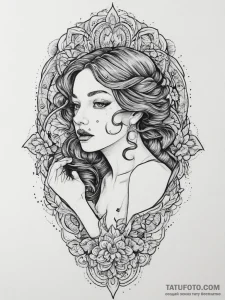Tattoo sketch blessed being, tattoo flash she... - эскиз тату (№1756714320_0, 01.09.2025 08:12) — Tatufoto.com