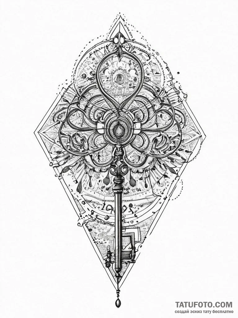 Tattoo sketch old map with a key, concept art... - эскиз тату (№1756714713_0, 01.09.2025 08:18) — Tatufoto.com