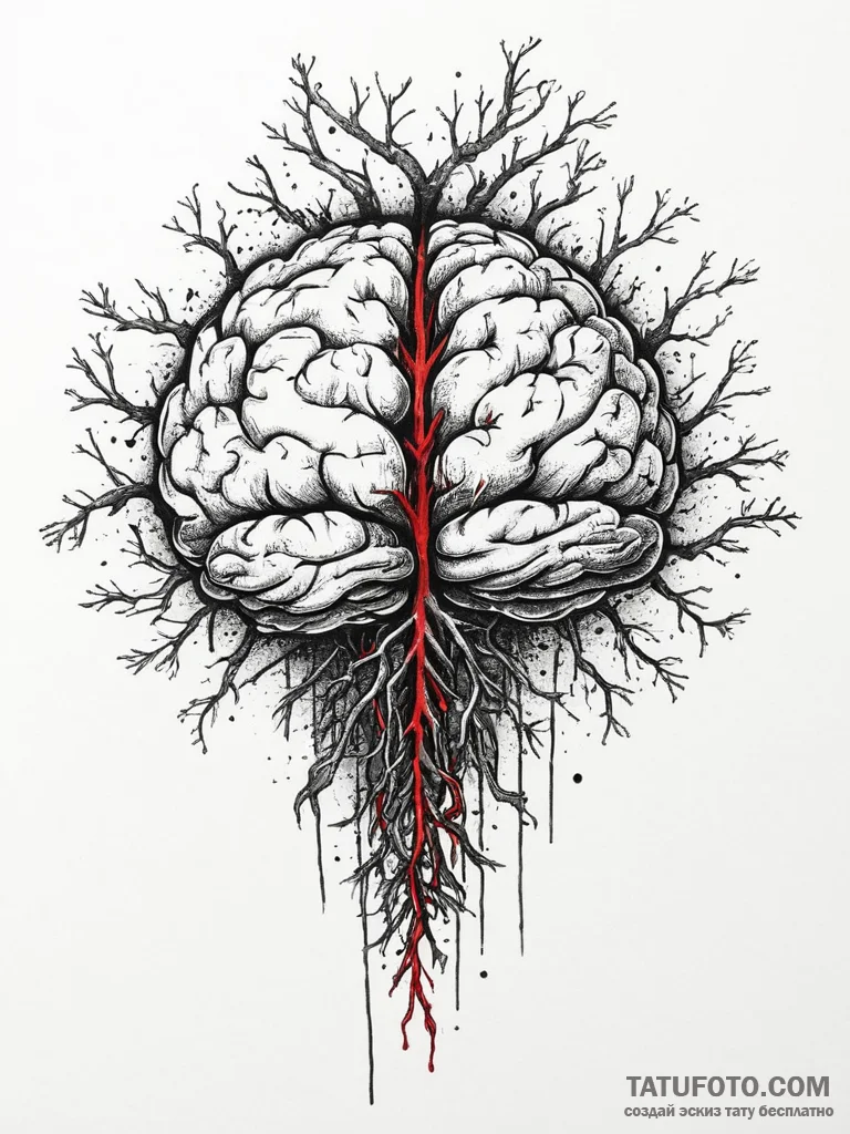 Tattoo sketch anatomical brain with roots, co... - эскиз тату (№1756720855_0, 01.09.2025 10:00) — Tatufoto.com