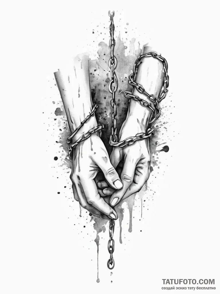 Tattoo sketch hands with a chain, ink illustr... - эскиз тату (№1756723252_0, 01.09.2025 10:40) — Tatufoto.com