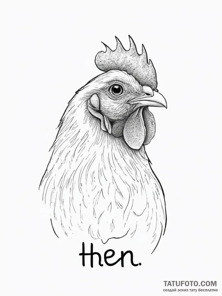 Tattoo sketch puns a hen that says "i'm a hen... - эскиз тату (№1756724838_0, 01.09.2025 11:07) — Tatufoto.com