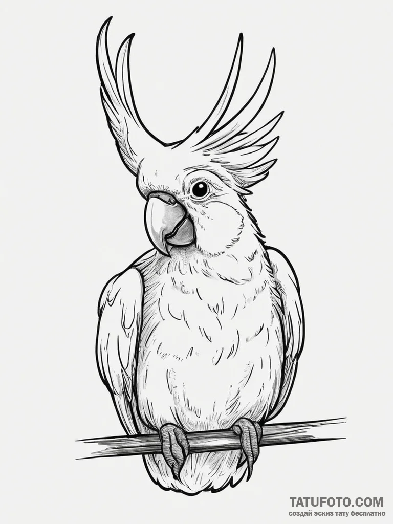 Tattoo sketch puns a cockatoo that says "i'm... - эскиз тату (№1756725245_0, 01.09.2025 11:14) — Tatufoto.com