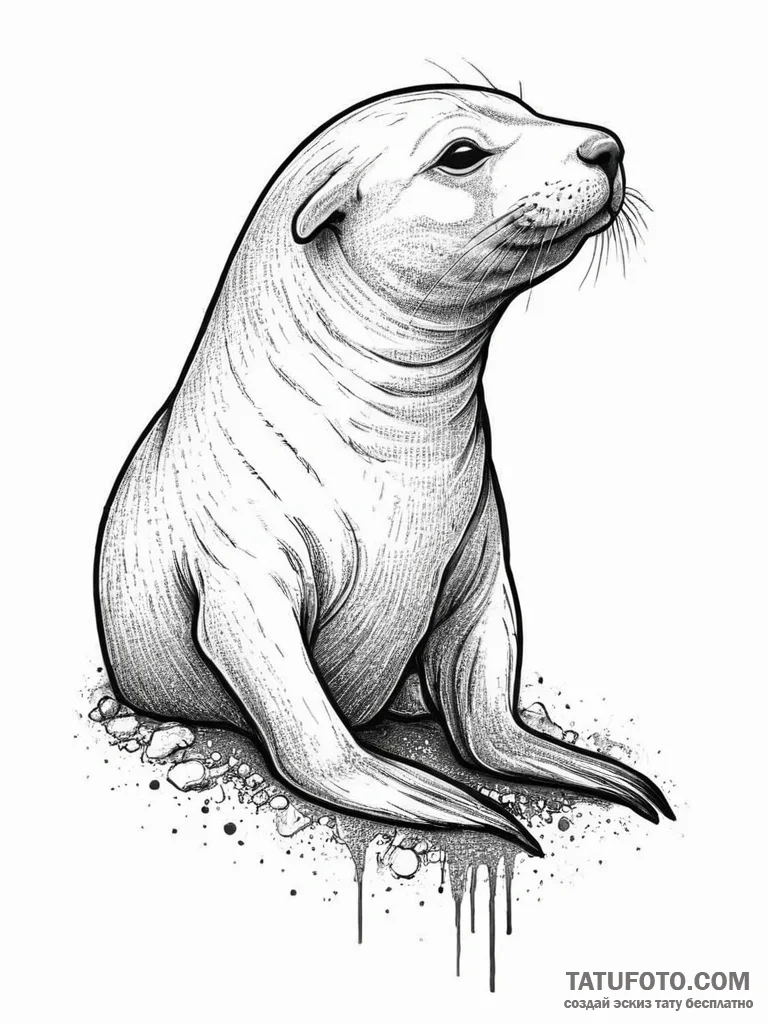 Tattoo sketch sea lion, concept art for tatto... - эскиз тату (№1756725638_0, 01.09.2025 11:20) — Tatufoto.com