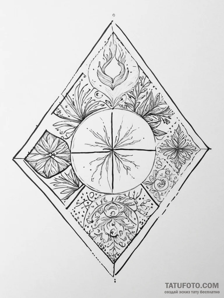 Tattoo sketch four elements in a square - эскиз тату (№1756727008_0, 01.09.2025 11:43) — Tatufoto.com