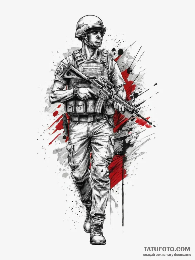 Tattoo sketch soldier with a document, tattoo... - эскиз тату (№1756727811_0, 01.09.2025 11:56) — Tatufoto.com