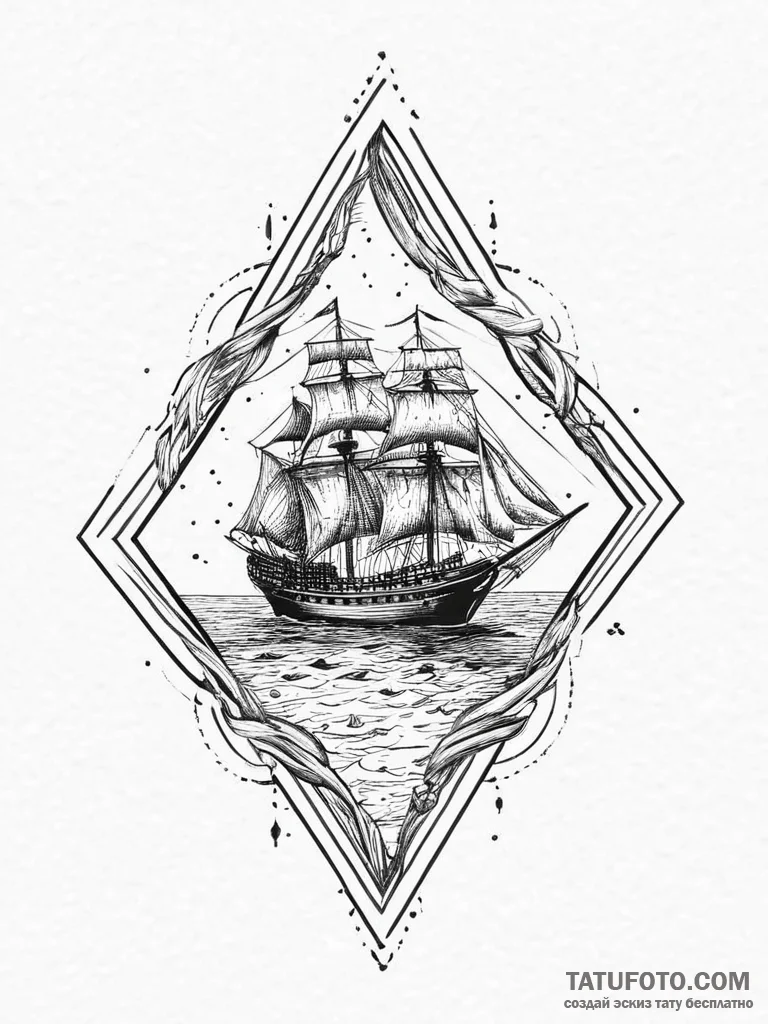 Tattoo sketch star with a ship, ink illustrat... - эскиз тату (№1756728618_0, 01.09.2025 12:10) — Tatufoto.com