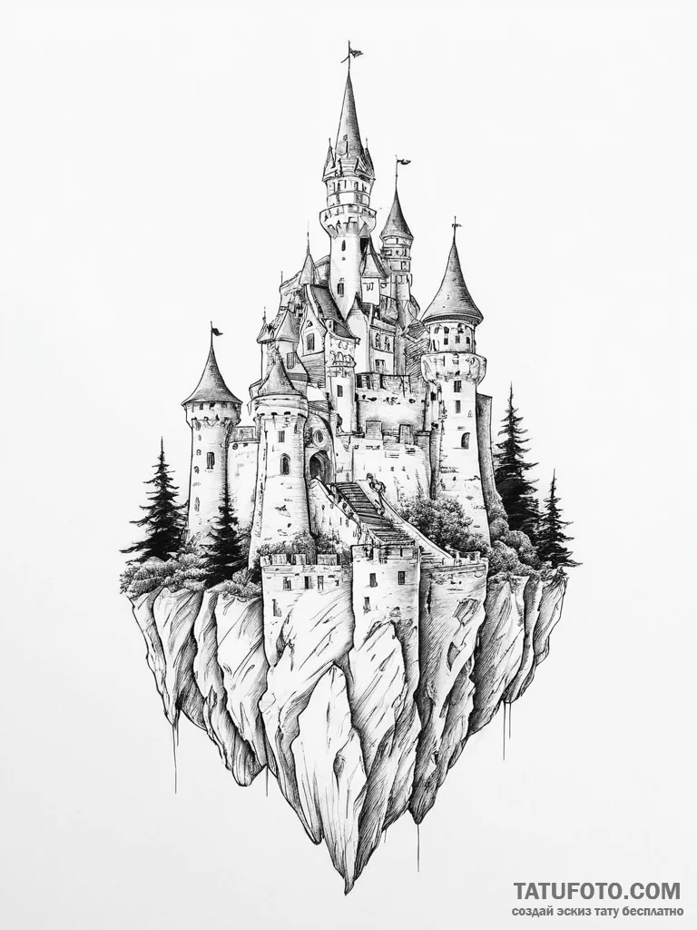 Tattoo sketch fortress - эскиз тату (№1756729218_0, 01.09.2025 12:20) — Tatufoto.com