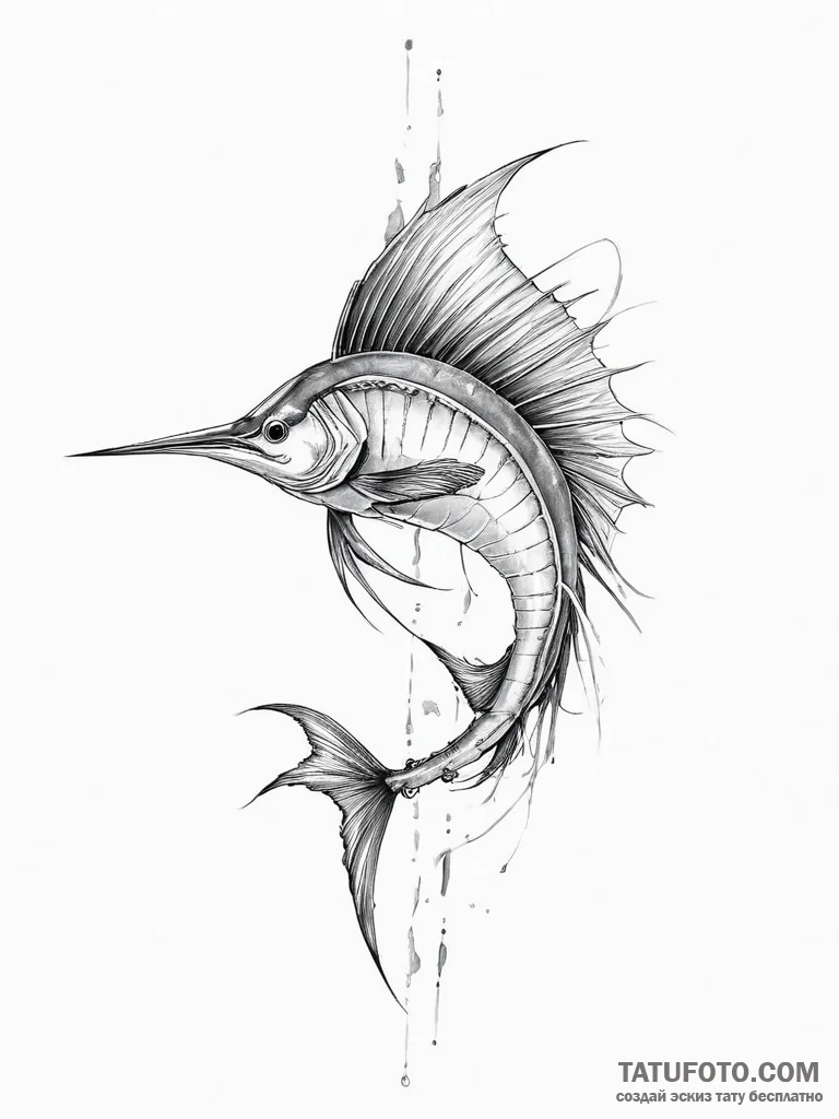 Tattoo sketch sailfish - эскиз тату (№1756732616_0, 01.09.2025 13:16) — Tatufoto.com