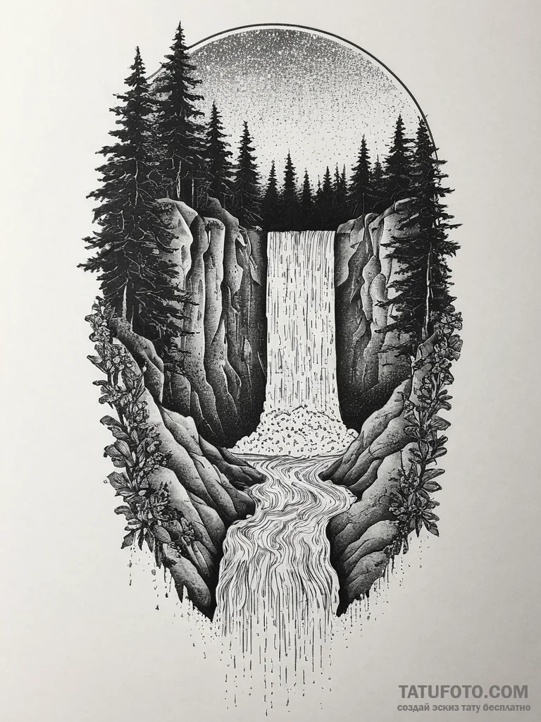 Tattoo sketch узор в виде водопада, concept a... - эскиз тату (№1756733430_0, 01.09.2025 13:30) — Tatufoto.com
