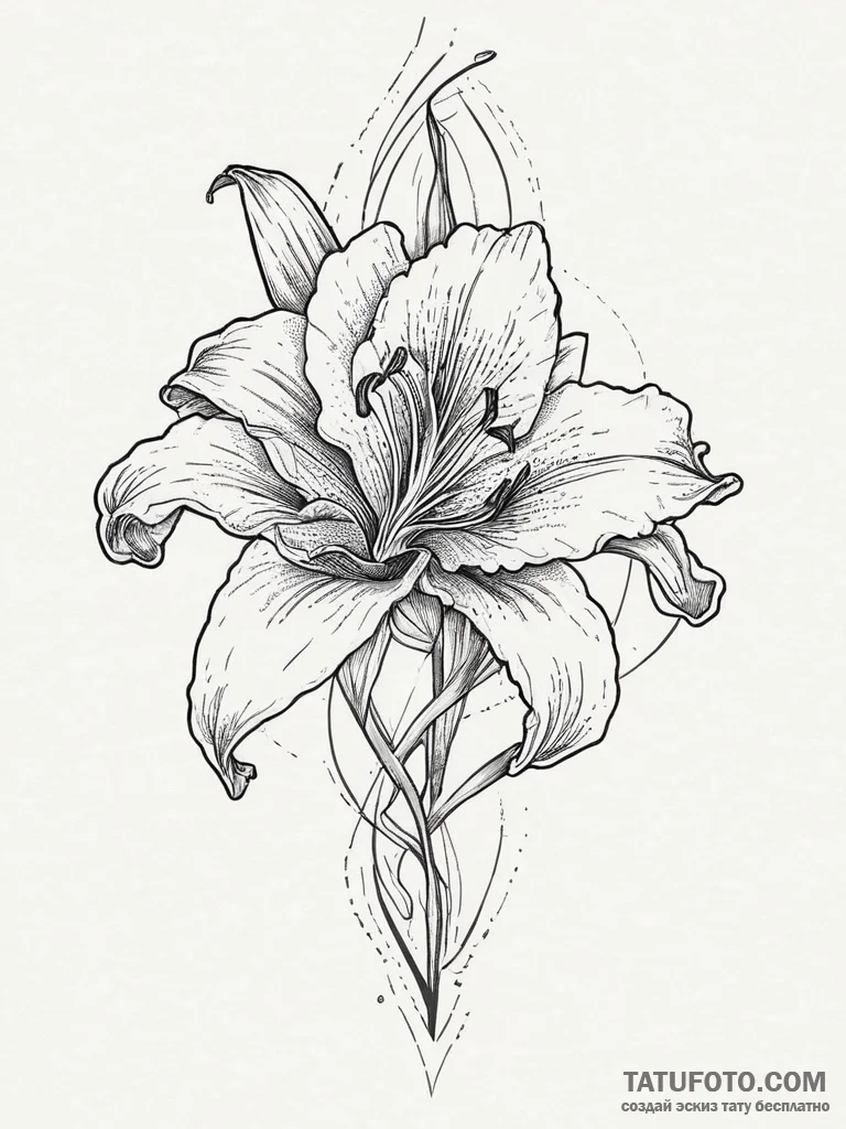Tattoo sketch stargazer lily, artistic tattoo... - эскиз тату (№1756733824_0, 01.09.2025 13:37) — Tatufoto.com