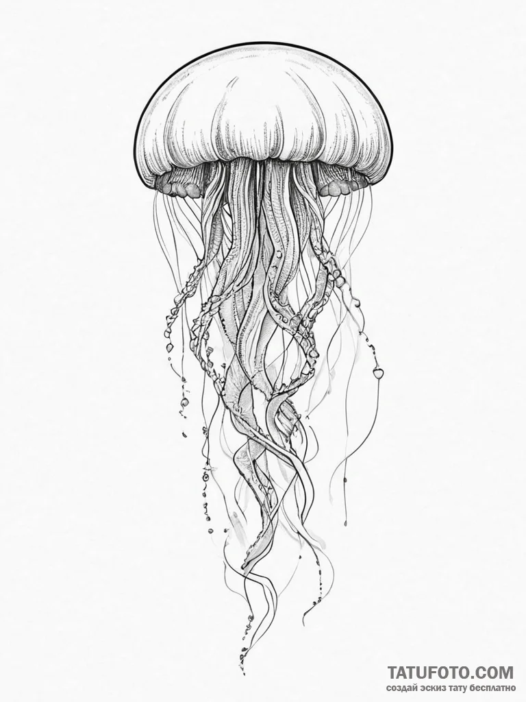 Tattoo sketch graceful jellyfish floating, ta... - эскиз тату (№1756734801_0, 01.09.2025 13:53) — Tatufoto.com