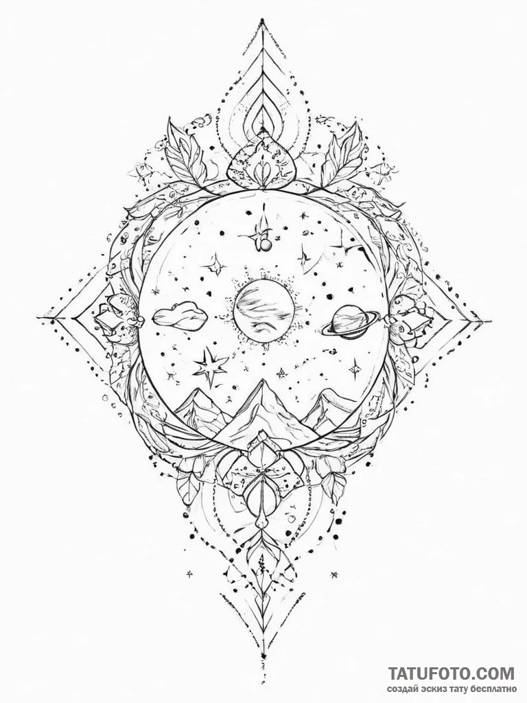 Tattoo sketch cosmic life - эскиз тату (№1756735195_0, 01.09.2025 13:59) — Tatufoto.com