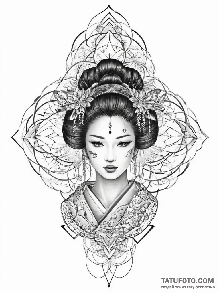 Tattoo sketch japanese geisha, concept art fo... - эскиз тату (№1756736376_0, 01.09.2025 14:19) — Tatufoto.com