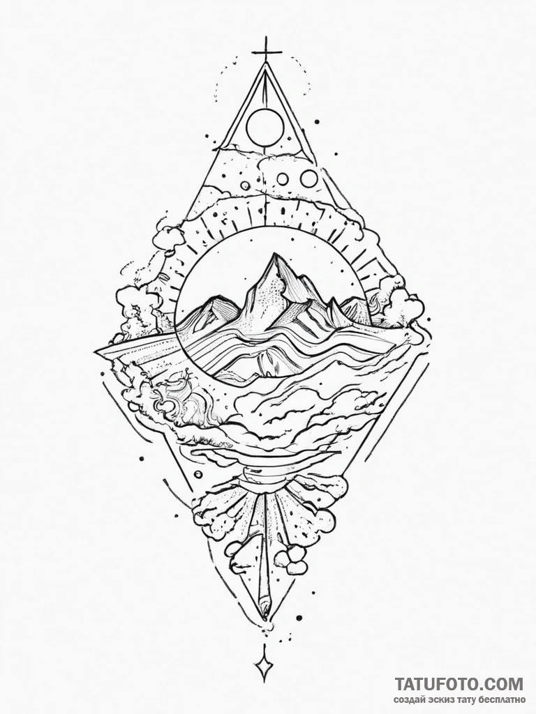 Tattoo sketch cosmic land, tattoo line art, v... - эскиз тату (№1756741892_0, 01.09.2025 15:51) — Tatufoto.com