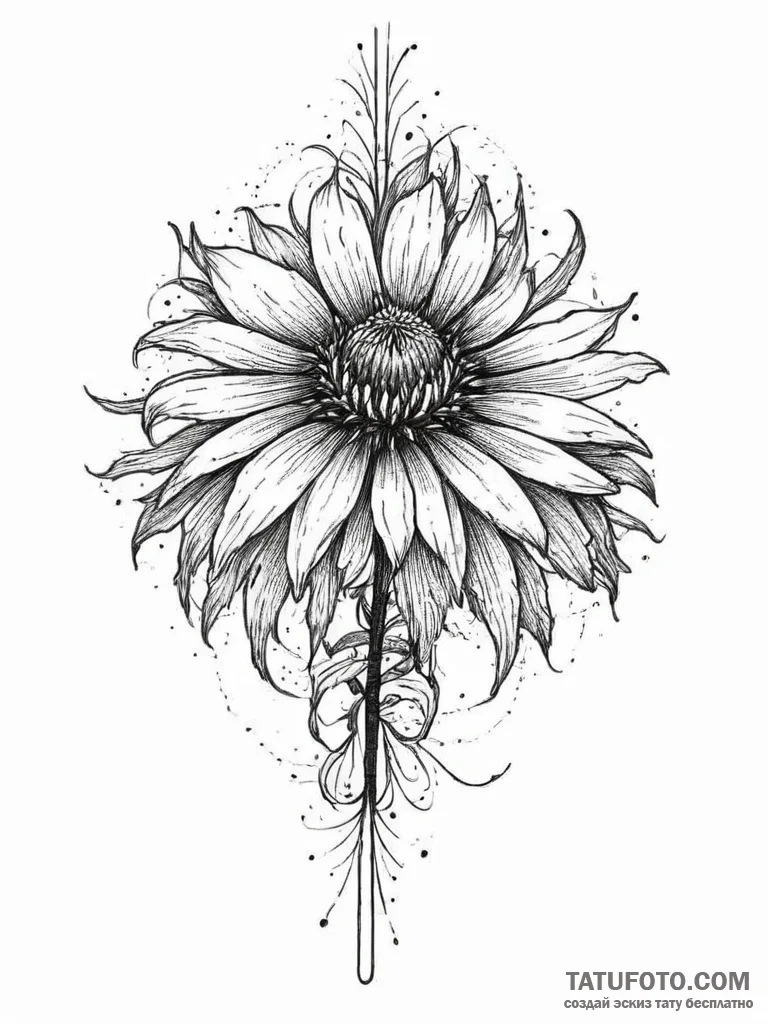 Tattoo sketch echinacea flower, ink illustrat... - эскиз тату (№1756742873_0, 01.09.2025 16:07) — Tatufoto.com