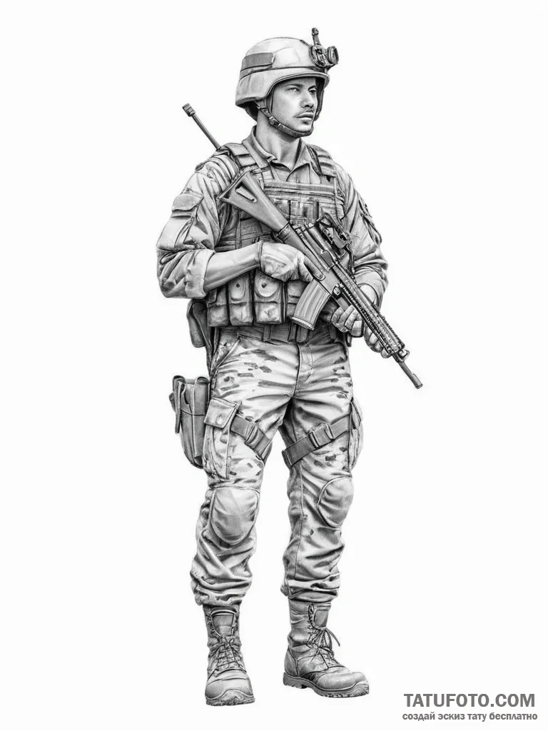 Tattoo sketch soldier with a pencil - эскиз тату (№1756745433_0, 01.09.2025 16:50) — Tatufoto.com