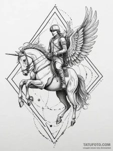 Tattoo sketch soldier with a pegasus, ink ill... - эскиз тату (№1756747199_0, 01.09.2025 17:19) — Tatufoto.com
