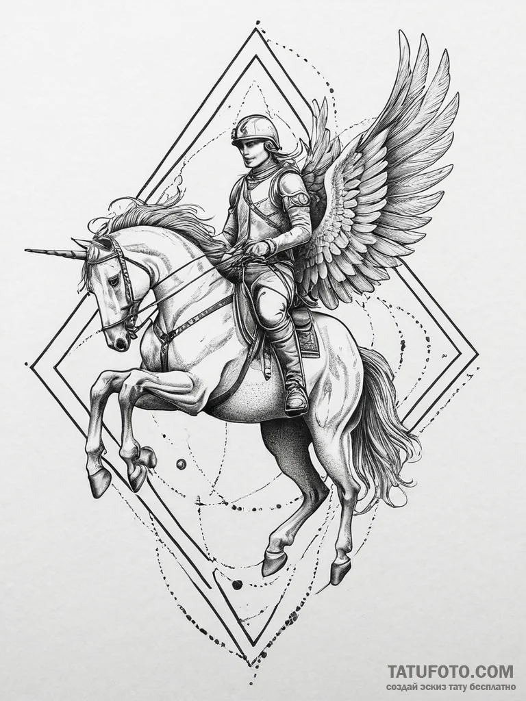 Tattoo sketch soldier with a pegasus, ink ill... - эскиз тату (№1756747199_0, 01.09.2025 17:19) — Tatufoto.com