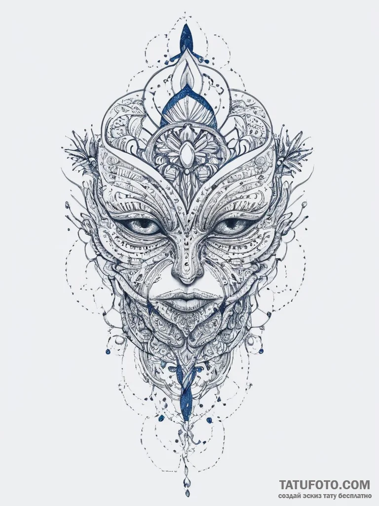 Tattoo sketch blue, ink illustration for tatt... - эскиз тату (№1756747396_0, 01.09.2025 17:23) — Tatufoto.com