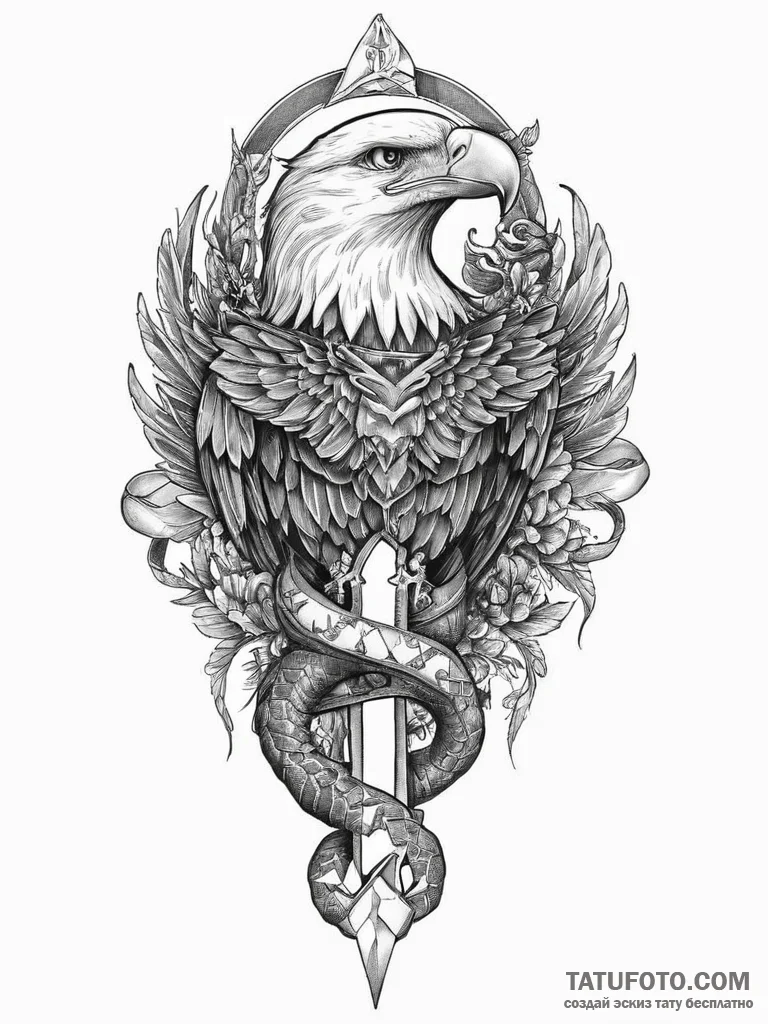 Tattoo sketch eagle holding a snake, ink illu... - эскиз тату (№1756747788_0, 01.09.2025 17:29) — Tatufoto.com