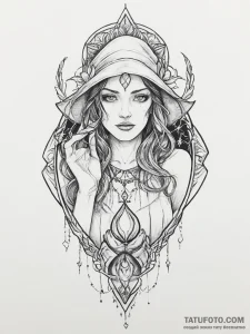 Tattoo sketch sorceress with a glowing hand,... - эскиз тату (№1756747984_0, 01.09.2025 17:33) — Tatufoto.com