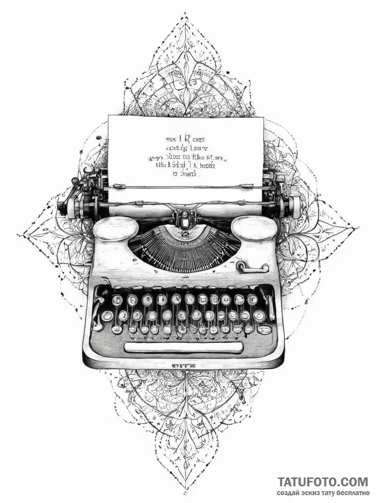 Tattoo sketch typewriter with a quote, concep... - эскиз тату (№1756748378_0, 01.09.2025 17:39) — Tatufoto.com