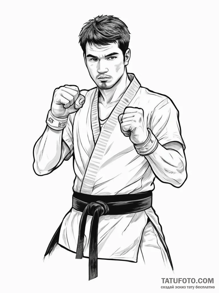 Tattoo sketch karate belt with a fist - эскиз тату (№1756749557_0, 01.09.2025 17:59) — Tatufoto.com