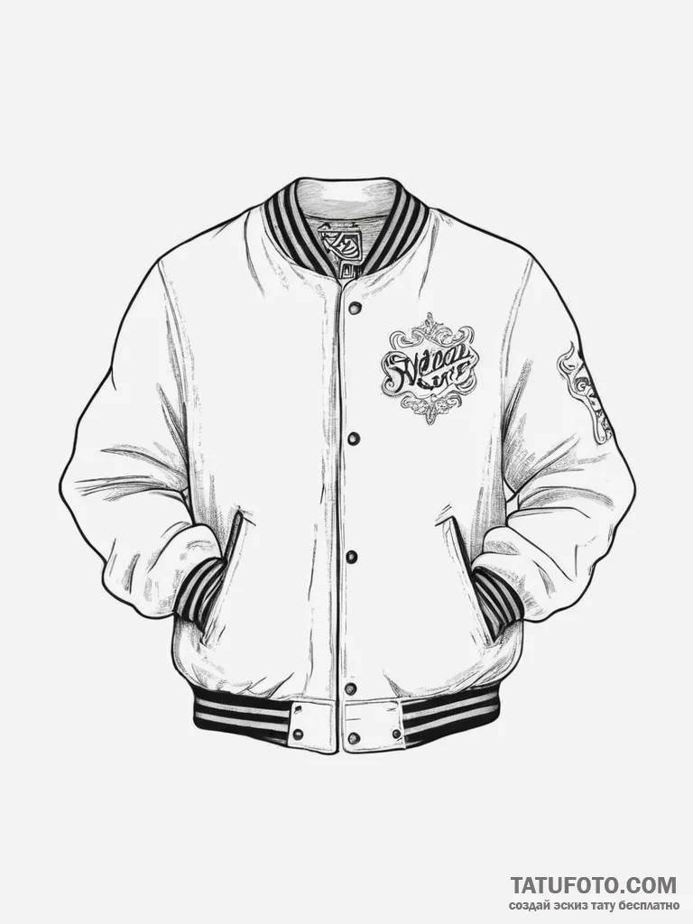 Tattoo sketch varsity jacket with a quote - эскиз тату (№1756763001_0, 01.09.2025 21:43) — Tatufoto.com