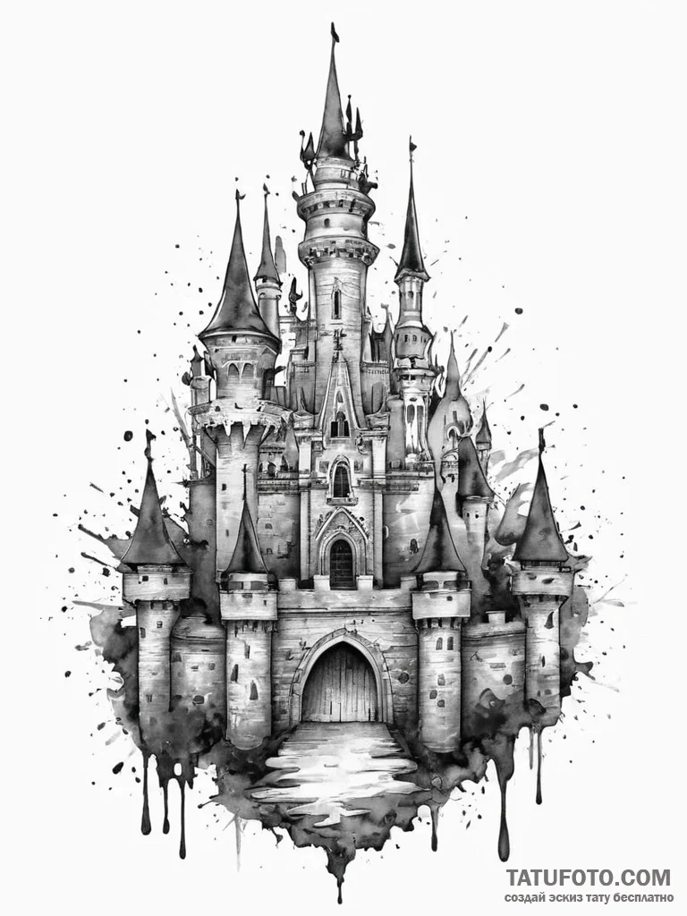 Tattoo sketch princess castle, ink illustrati... - эскиз тату (№1756763206_0, 01.09.2025 21:46) — Tatufoto.com