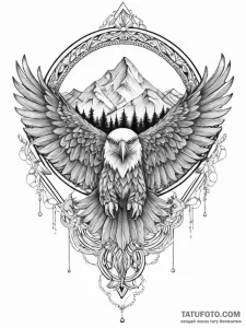 Tattoo sketch узор в виде орла с горами, tatt... - эскиз тату (№1756763817_0, 01.09.2025 21:56) — Tatufoto.com