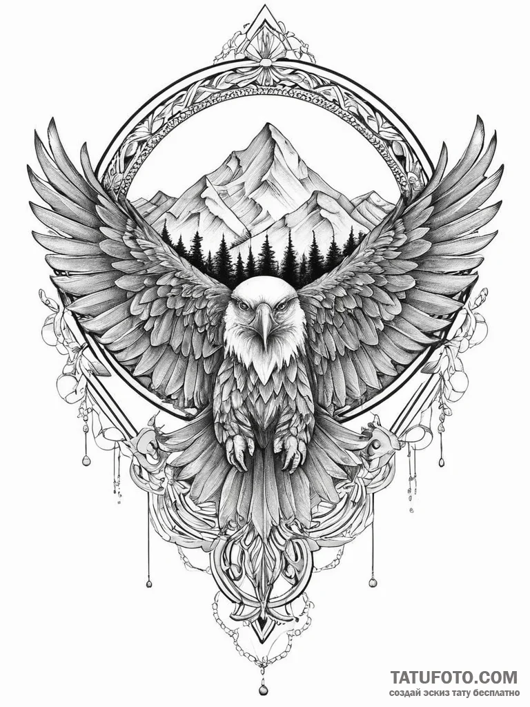 Tattoo sketch узор в виде орла с горами, tatt... - эскиз тату (№1756763817_0, 01.09.2025 21:56) — Tatufoto.com