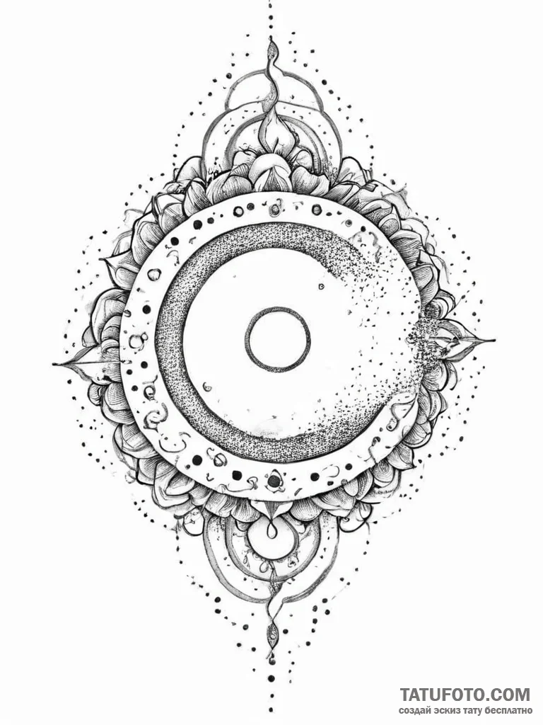 Tattoo sketch узор в виде солнечного затмения... - эскиз тату (№1756765022_0, 01.09.2025 22:17) — Tatufoto.com