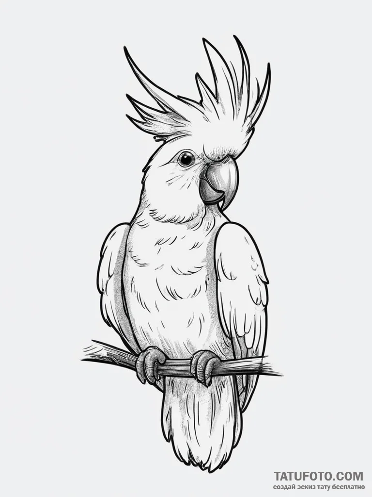 Tattoo sketch puns a cockatoo that says "i'm... - эскиз тату (№1756765219_0, 01.09.2025 22:20) — Tatufoto.com