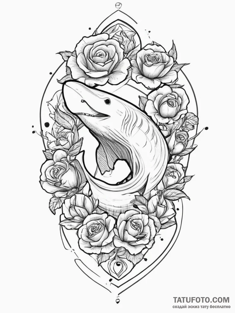 Tattoo sketch basking shark, ink illustration... - эскиз тату (№1756789739_0, 02.09.2025 05:08) — Tatufoto.com