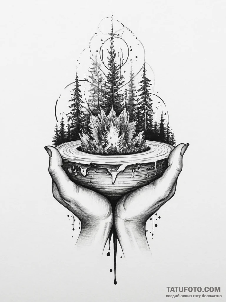 Tattoo sketch cosmic fount, concept art for t... - эскиз тату (№1756789939_0, 02.09.2025 05:12) — Tatufoto.com