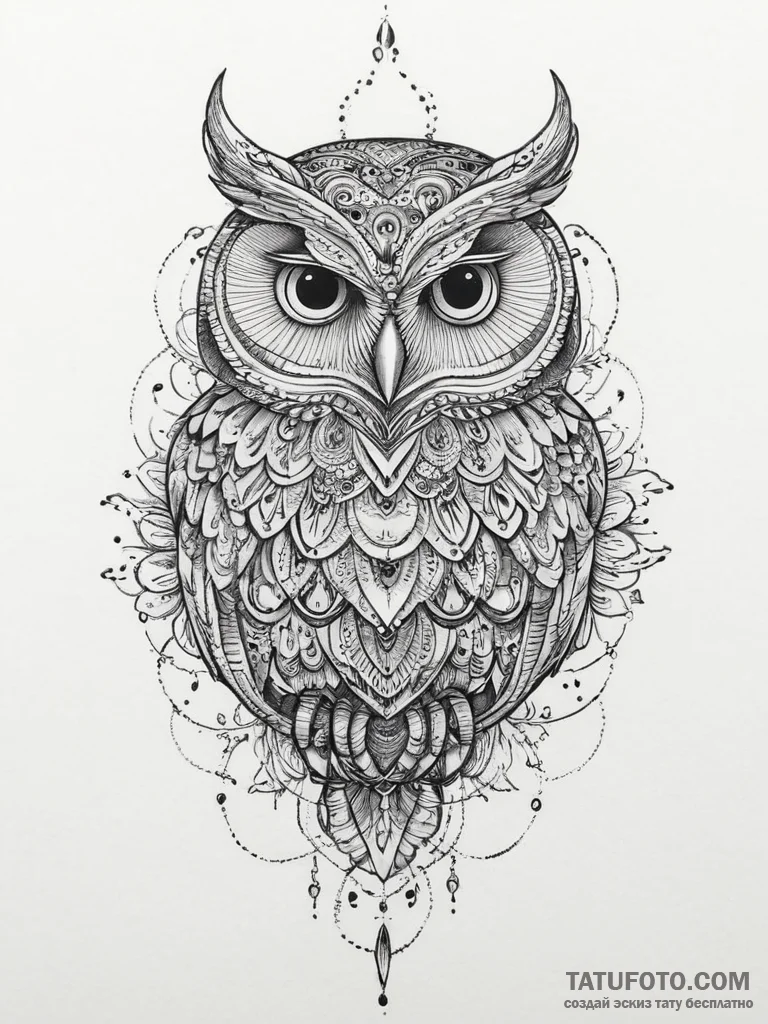 Tattoo sketch филин, tattoo line art, black a... - эскиз тату (№1756790723_0, 02.09.2025 05:25) — Tatufoto.com