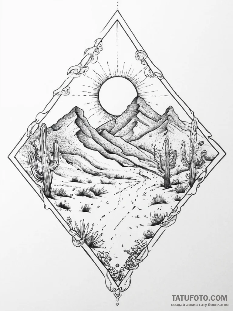 Tattoo sketch desert - эскиз тату (№1756790927_0, 02.09.2025 05:28) — Tatufoto.com