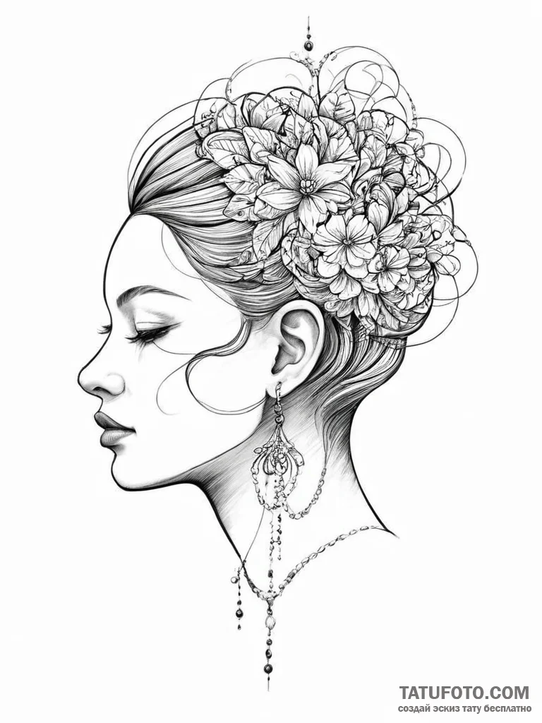 Tattoo sketch узор в виде человеческой головы - эскиз тату (№1756791718_0, 02.09.2025 05:41) — Tatufoto.com