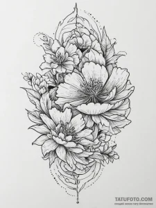 Tattoo sketch peony with a fan, tattoo drawin... - эскиз тату (№1756792111_0, 02.09.2025 05:48) — Tatufoto.com