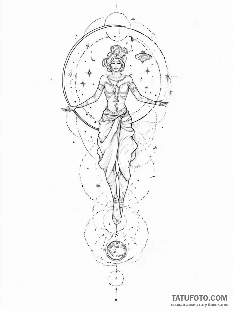 Tattoo sketch cosmic person - эскиз тату (№1756793094_0, 02.09.2025 06:04) — Tatufoto.com