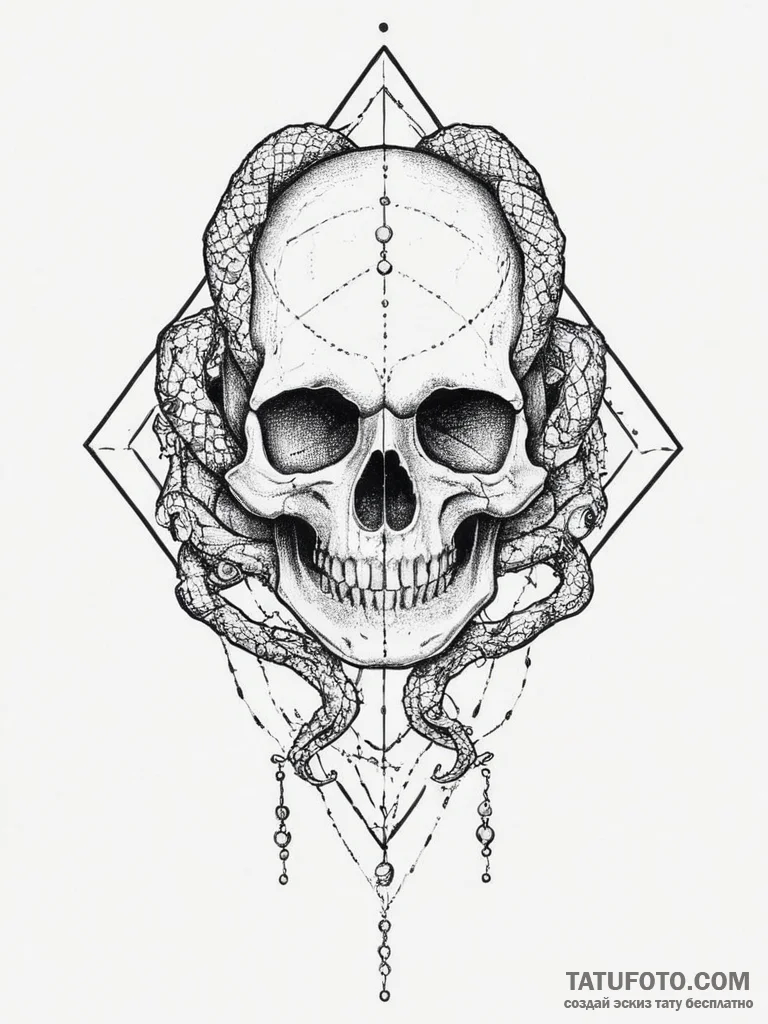 Tattoo sketch snake with a skull, tattoo draw... - эскиз тату (№1756794862_0, 02.09.2025 06:34) — Tatufoto.com