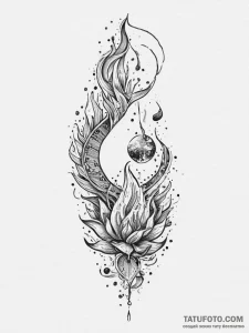 Tattoo sketch flame with a moon, ink illustra... - эскиз тату (№1756796663_0, 02.09.2025 07:04) — Tatufoto.com