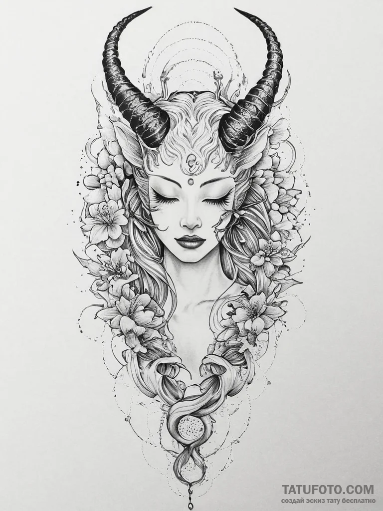 Tattoo sketch succubus horns, tattoo sketch d... - эскиз тату (№1756797461_0, 02.09.2025 07:17) — Tatufoto.com