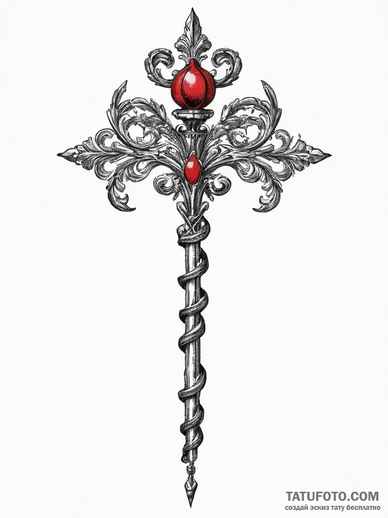 Tattoo sketch scepter, artistic tattoo sketch... - эскиз тату (№1756798255_0, 02.09.2025 07:30) — Tatufoto.com