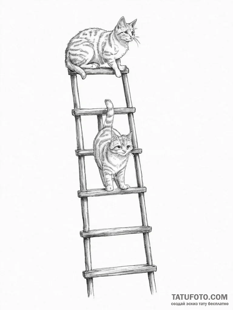 Tattoo sketch ladder with a cat, artistic tat... - эскиз тату (№1756801076_0, 02.09.2025 08:17) — Tatufoto.com