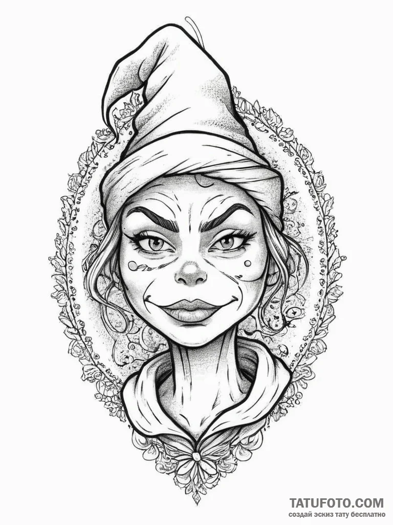Tattoo sketch the grinch with a girl, ink ill... - эскиз тату (№1756801686_0, 02.09.2025 08:28) — Tatufoto.com