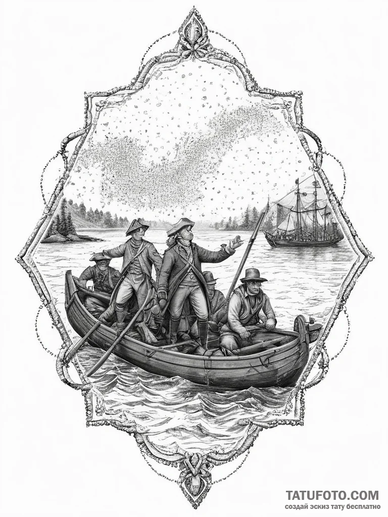 Tattoo sketch george washington crossing the... - эскиз тату (№1756803860_0, 02.09.2025 09:04) — Tatufoto.com