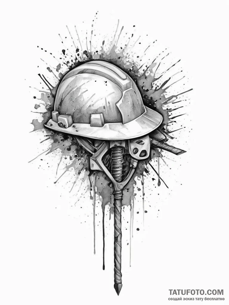 Tattoo sketch miner pickaxe and helmet, artis... - эскиз тату (№1756805280_0, 02.09.2025 09:28) — Tatufoto.com