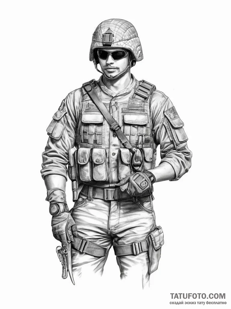 Tattoo sketch soldier with a scissors - эскиз тату (№1756806894_0, 02.09.2025 09:54) — Tatufoto.com